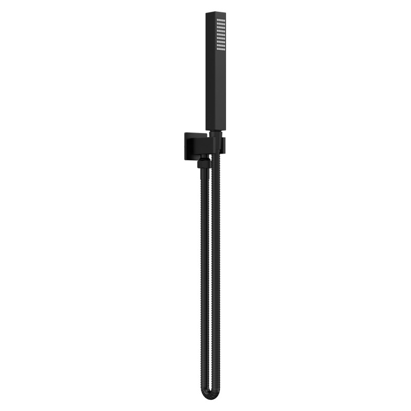 Matt Black Square Outlet Elbow, Parking Bracket, Shower Hose and Handset