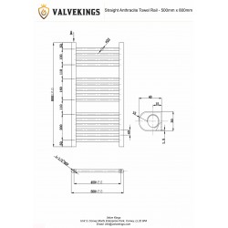 Straight Anthracite Towel Rail - 500 x 800mm - Technical Drawing