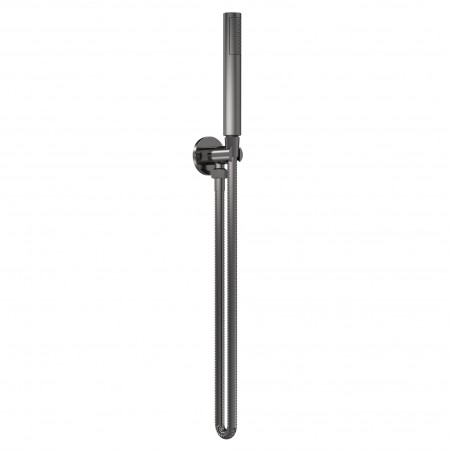 Round Outlet Elbow, Parking Bracket, Shower Hose and Handset - Brushed Pewter