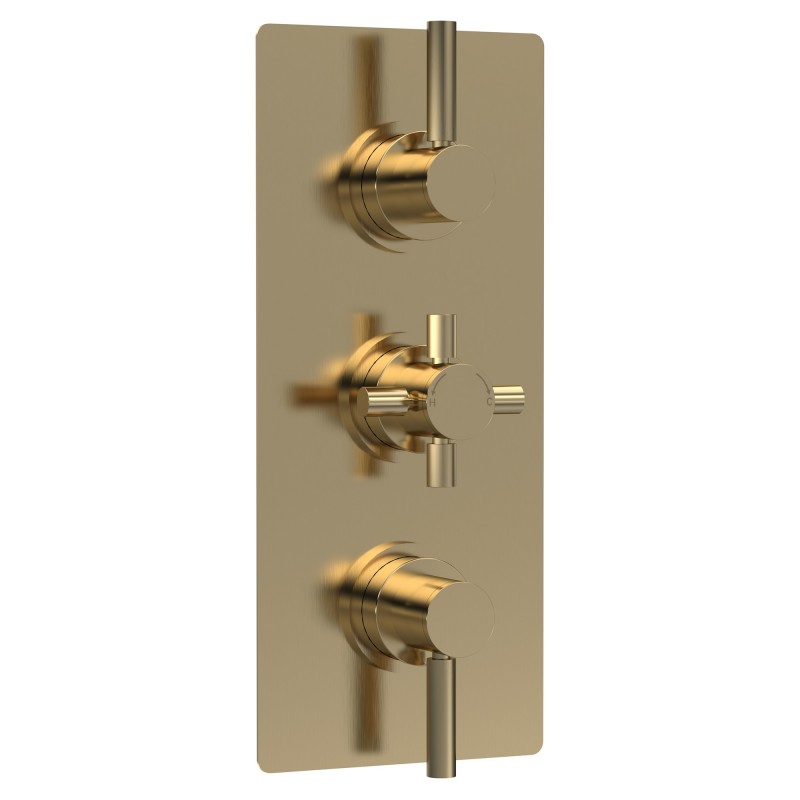 Tec Pura Brushed Brass Triple Thermostatic Shower Valve With Diverter Tec Pura Brushed Brass Triple Thermostatic Shower Valve With Diverter