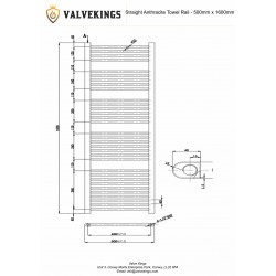 Straight Anthracite Towel Rail - 500 x 1600mm - Technical Drawing