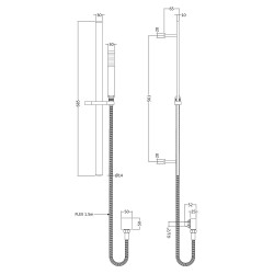 Brushed Brass Square Slide Rail Kit - Technical Drawing