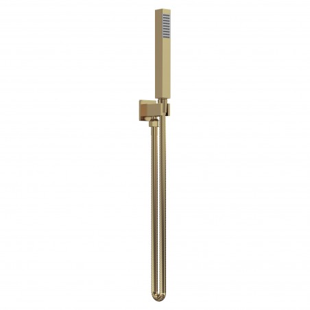 Brushed Brass Square Outlet Elbow, Parking Bracket, Shower Hose and Handset