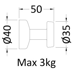 Round Chrome Magnetic Robe Hook - Technical Drawing