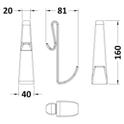 Enclosure Accessories Enclosure Hook For Frameless Enclosures - Technical Drawing