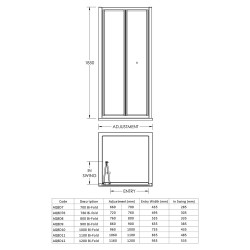 Pacific 1200mm Bi-Fold Shower Door - Technical Drawing
