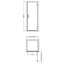 Pacific Hinged Shower Door 760mm - Technical Drawing