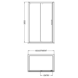 Pacific Sliding Shower Door 1200mm - Technical Drawing