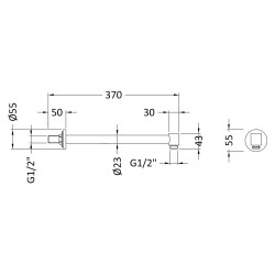 Contemporary Shower Head Wall-Mounting Arm 350mm - Technical Drawing