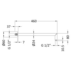 Mitred Wall Hung Shower Arm - Technical Drawing