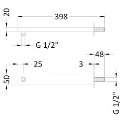 Large Rectangular Shower Arm - Technical Drawing