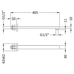 Chrome Wall-Mounted Square Shower Arm - Technical Drawing