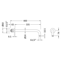Matt Black Wall-Mounted Round Shower Arm - Technical Drawing