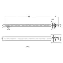 Matt Black Wall-Mounted Square Shower Arm - Technical Drawing