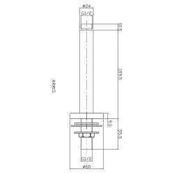 Matt Black Ceiling-Mounted Shower Arm 150mm - Technical Drawing