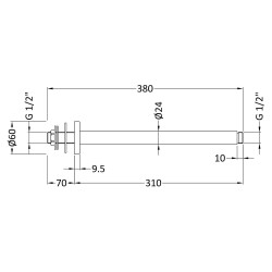 Matt Black Ceiling-Mounted Shower Arm 300mm - Technical Drawing