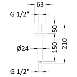 Ceiling Mounted Shower Arm 150mm - Brushed Pewter - Technical Drawing