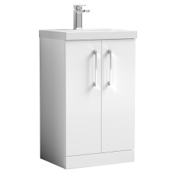 Arno 500mm Freestanding 2 Door Vanity Unit with Mid-Edge Basin - Gloss White
