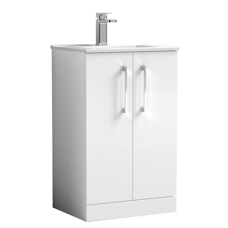 Arno 500mm Freestanding 2 Door Vanity Unit with Minimalist Basin - Gloss White