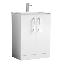Arno 600mm Freestanding 2 Door Vanity Unit with Minimalist Basin - Gloss White