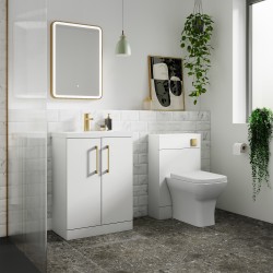 Arno 600mm Freestanding 2 Door Vanity Unit with Minimalist Basin - Gloss White - Insitu