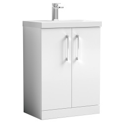 Arno 600mm Freestanding 2 Door Vanity Unit with Thin-Edge Basin - Gloss White