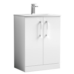 Arno 600mm Freestanding 2 Door Vanity Unit with Curved Basin - Gloss White