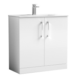 Arno 800mm Freestanding 2 Door Vanity Unit with Minimalist Basin - Gloss White