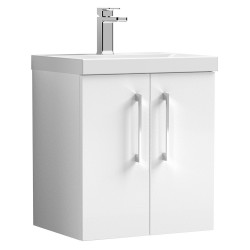 Arno 500mm Wall Hung 2 Door Vanity Unit with Thin-Edge Basin - Gloss White