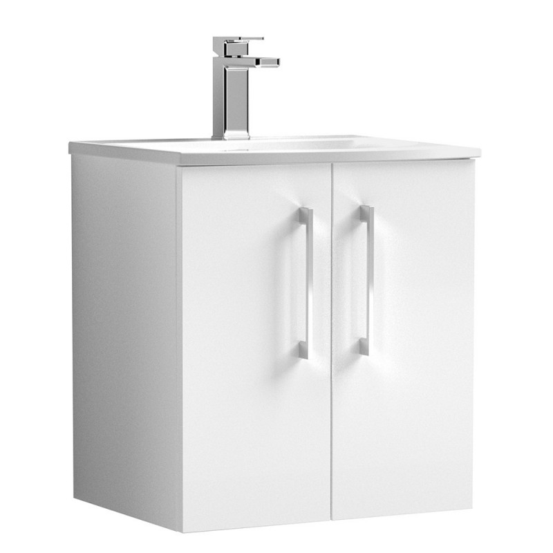 Arno 500mm Wall Hung 2 Door Vanity Unit with Curved Basin - Gloss White Arno 500mm Wall Hung 2 Door Vanity Unit with Curved Basin - Gloss White