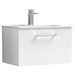 Arno 600mm Wall Hung Single Drawer Vanity Unit with Minimalist Basin - Gloss White