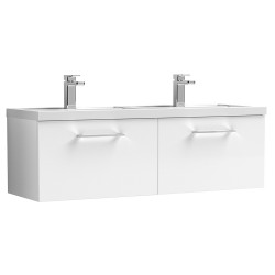 Arno 1200mm Wall Hung 2 Drawer Vanity Unit with Double Polymarble Basin - Gloss White