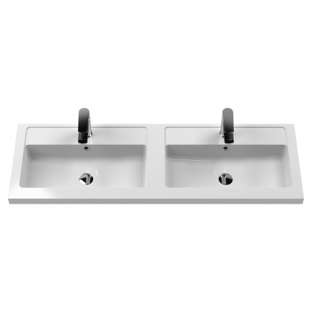 Arno 1200mm Wall Hung 2 Drawer Vanity Unit with Double Polymarble Basin - Gloss White