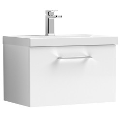 Arno 600mm Wall Hung Single Drawer Vanity Unit with Thin-Edge Basin - Gloss White