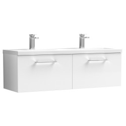 Arno 1200mm Wall Hung 2 Drawer Vanity Unit with Double Ceramic Basin - Gloss White
