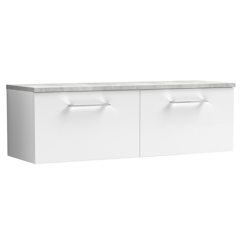 Arno 1200mm Wall Hung 2 Drawer Vanity Unit & Laminate Worktop - Gloss White/Bellato Grey Arno 1200mm Wall Hung 2 Drawer Vanity Unit & Laminate Worktop - Gloss White/Bellato Grey