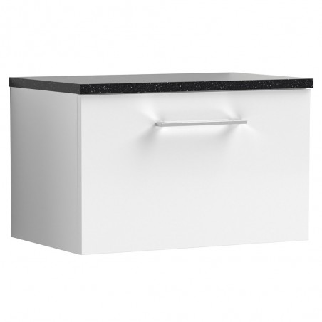 Arno 600mm Wall Hung Single Drawer Vanity Unit with Laminate Top - Gloss White