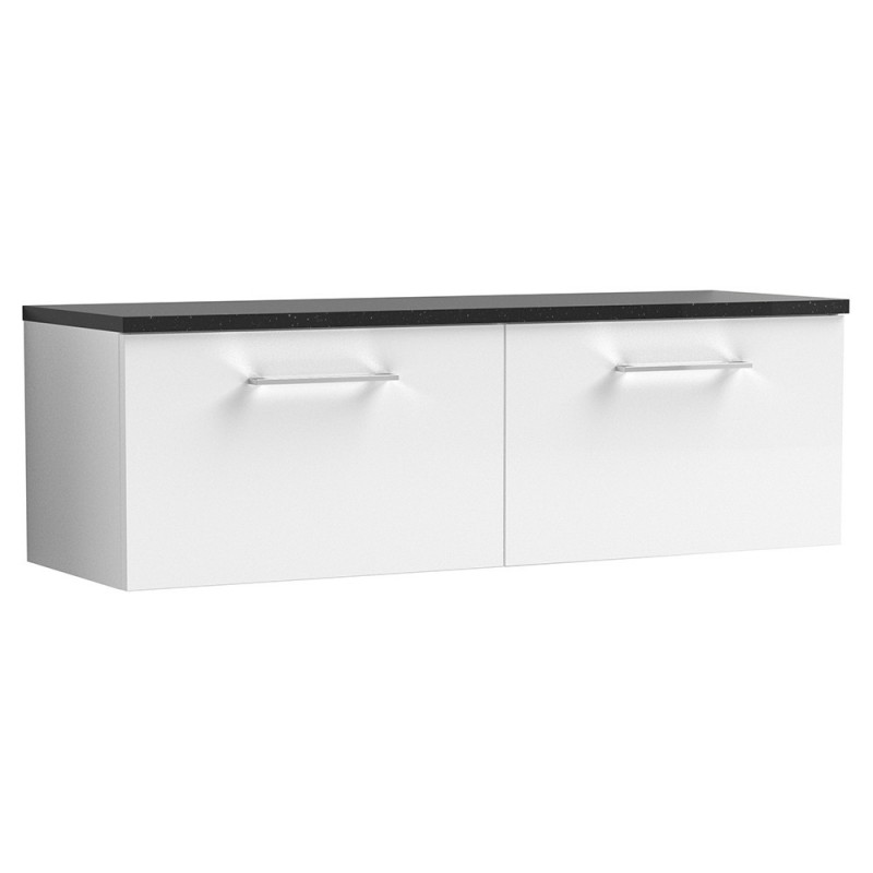 Arno 1200mm Wall Hung 2 Drawer Vanity Unit & Laminate Worktop - Gloss White/Sparkle Black Arno 1200mm Wall Hung 2 Drawer Vanity Unit & Laminate Worktop - Gloss White/Sparkle Black