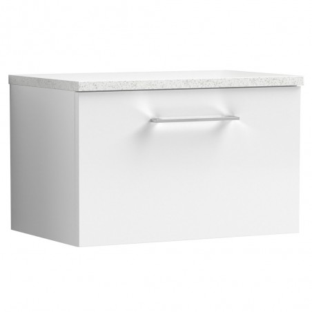 Arno 600mm Wall Hung Single Drawer Vanity Unit with Laminate Top - Gloss White