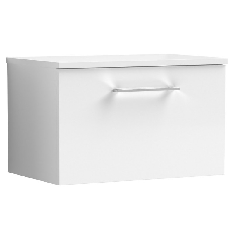 Arno 600mm Wall Hung Single Drawer Vanity Unit with Worktop - Gloss White