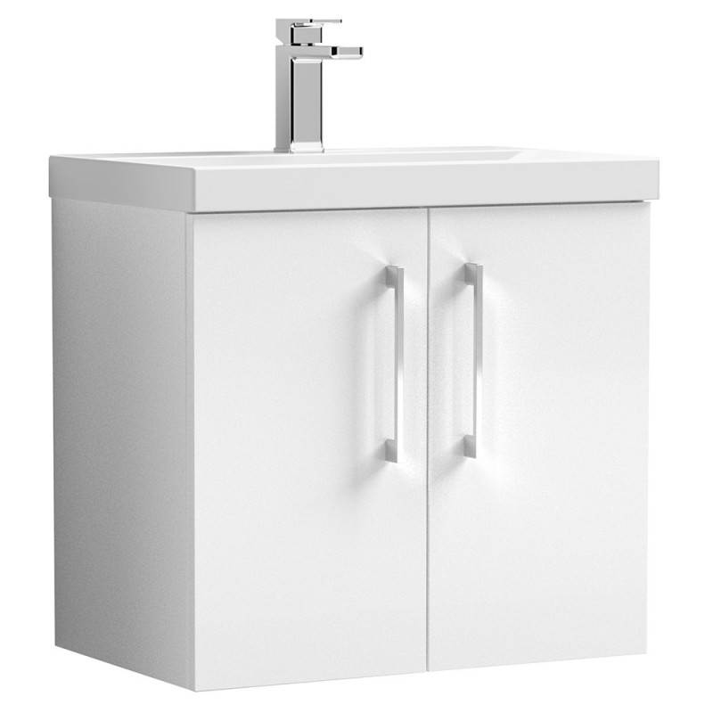 Arno 600mm Wall Hung 2 Door Vanity Unit with Mid-Edge Basin - Gloss White