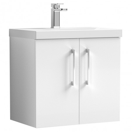 Arno 600mm Wall Hung 2 Door Vanity Unit with Mid-Edge Basin - Gloss White