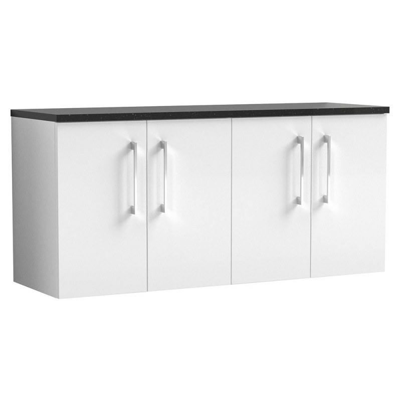 Arno 1200mm Wall Hung 4 Door Vanity Unit & Laminate Worktop - Gloss White/Sparkle Black Arno 1200mm Wall Hung 4 Door Vanity Unit & Laminate Worktop - Gloss White/Sparkle Black