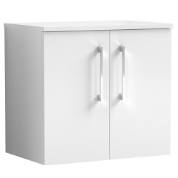 Arno 600mm Wall Hung 2 Door Vanity Unit with Worktop - Gloss White