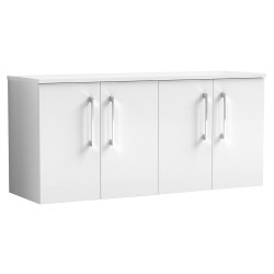 Arno 1200mm Wall Hung 4 Door Vanity Unit with Worktop - Gloss White