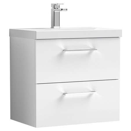 Arno 600mm Wall Hung 2 Drawer Vanity Unit with Thin-Edge Basin - Gloss White