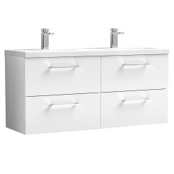 Arno 1200mm Wall Hung 4 Drawer Vanity Unit with Double Ceramic Basin - Gloss White