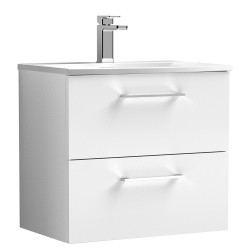 Arno 600mm Wall Hung 2 Drawer Vanity Unit with Curved Basin - Gloss White