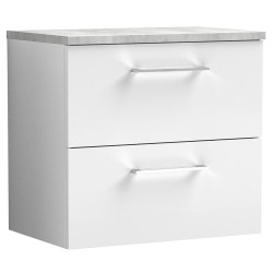 Arno 600mm Wall Hung 2 Drawer Vanity Unit with Laminate Top - Gloss White