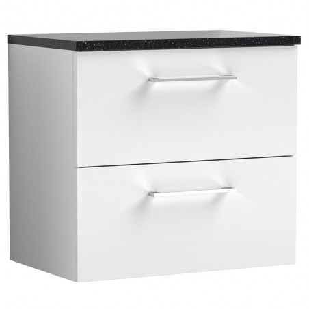 Arno 600mm Wall Hung 2 Drawer Vanity Unit with Laminate Top - Gloss White